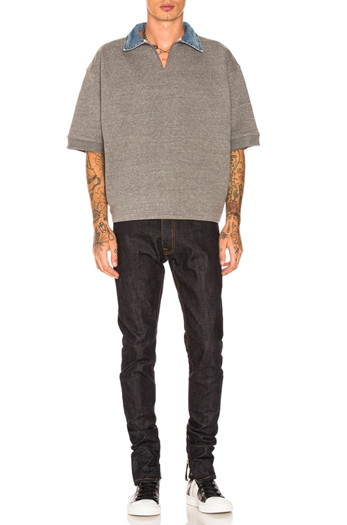 トップス fear of god HEAVY TERRY V-NECK POLO 5th Fear of God Heavy Terry V Neck Polo in Heather Grey | FWRD