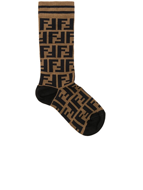 Fendi Logo Print Crew Socks in Brown 
