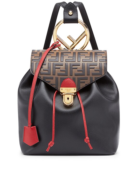 Fendi Logo Print Backpack in Black & Brown | FWRD