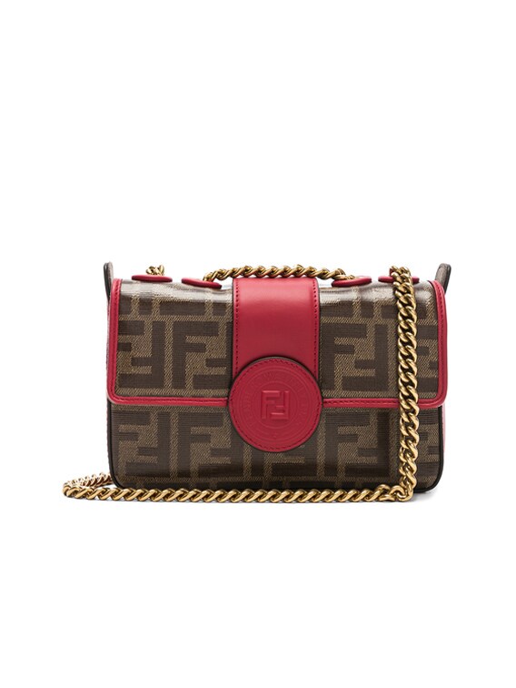 Fendi Brown Double F Logo Print Leather Cross Body Bag