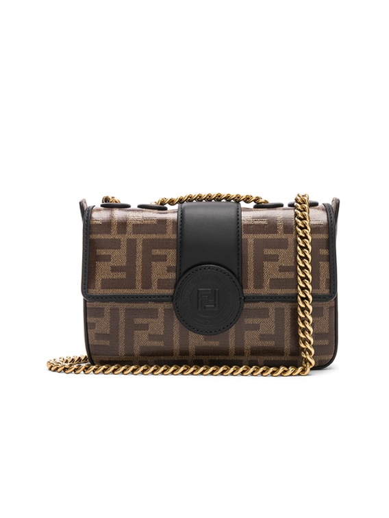 Fendi Mini Logo Print Double F in Brown Black FWRD