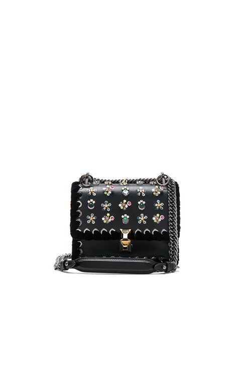 Fendi Flower Embellished Small Kan I Bag in Black & Multi | FWRD