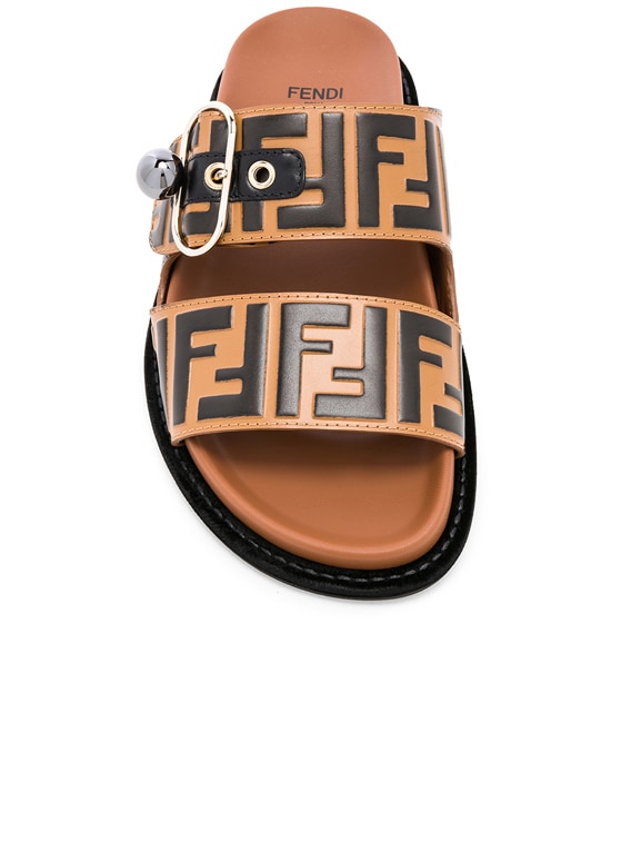 fendi pearland ff leather slide sandal