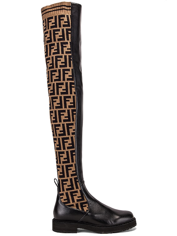 Fendi Logo Over the Knee Boots in Black 