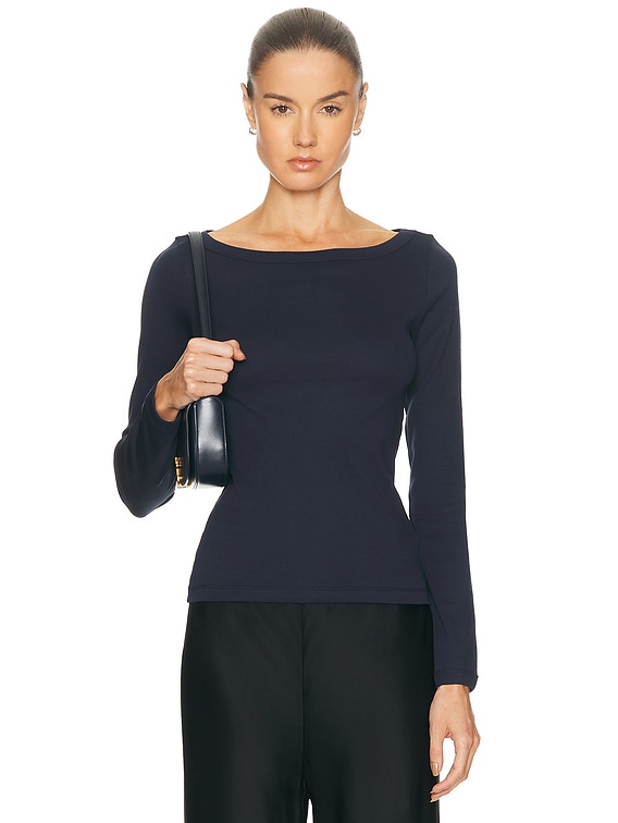 FLORE FLORE Steffi Long Sleeve Top in Navy | FWRD