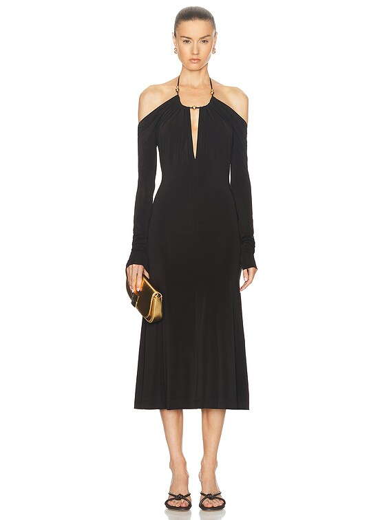 Ferragamo Cold Shoulder Midi Dress in Espresso | FWRD Ferragamo Cold Shoulder Midi Dress in Espresso | FWRD