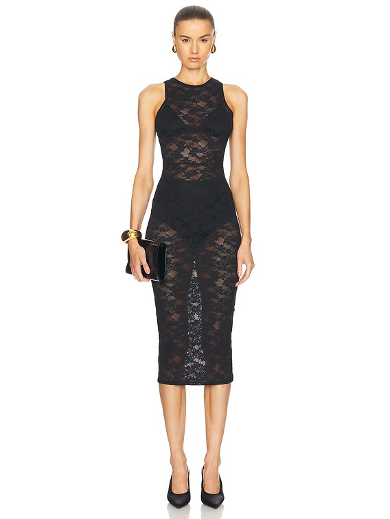 fleur du mal Le Stretch Lace Racer Tank Dress in Black | FWRD