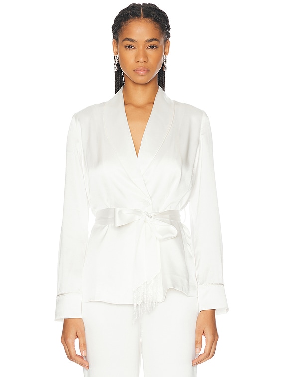 fleur du mal X Galia Lahav Beaded Fringe Silk Smoking Jacket in