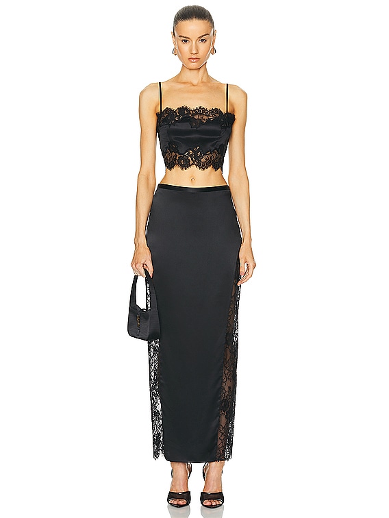fleur du mal Silk And Lace Insert Maxi Skirt in Black | FWRD