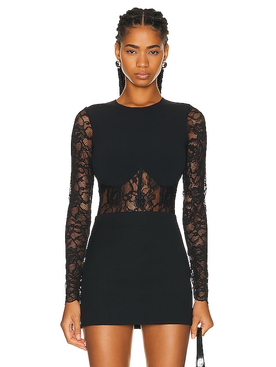 fleur du mal Jersey Lace Boned Bodysuit in Black