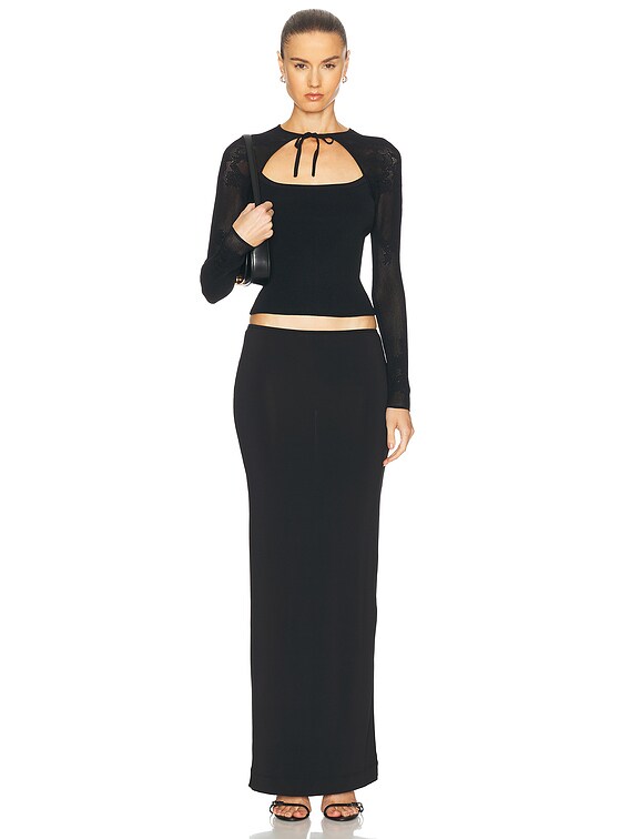 fleur du mal Lace Pointelle Knit Decolette Top in Black | FWRD