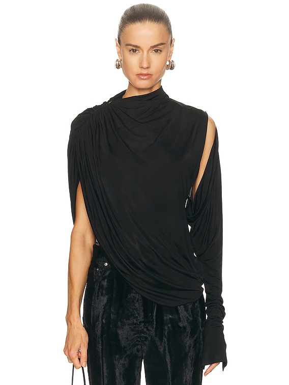 Francesco Murano High Neck Draped Blouse in Black | FWRD