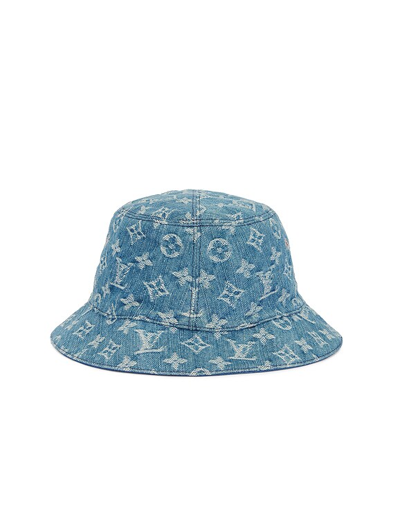 FWRD Renew Louis Vuitton Denim Monogram Bucket Hat in Blue | FWRD