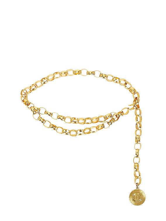 FWRD Renew Chanel Sunburst Double Chain Belt in Gold
