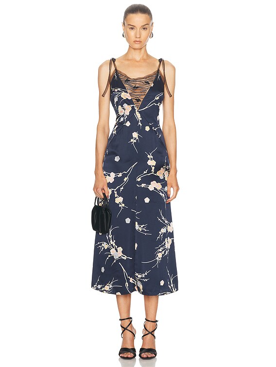 knee length dresses for ladies Armani Tiered Maxi Dress In Blue Floral