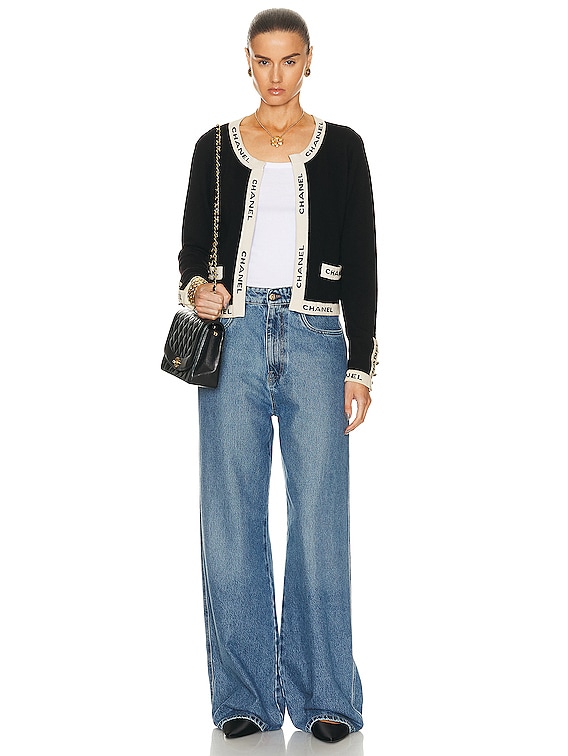 FWRD Renew Chanel 1995 Knit Cardigan in Black & White | FWRD