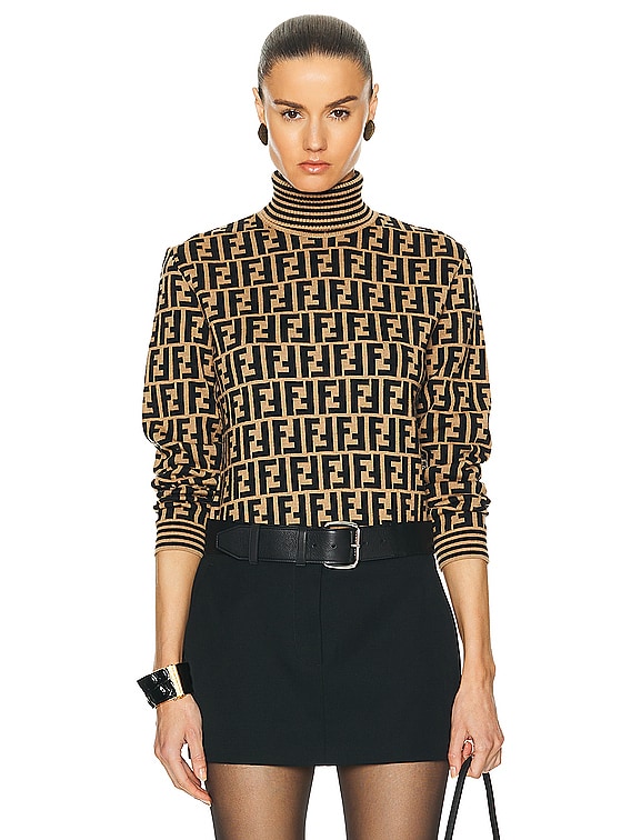 FWRD Renew Fendi Zucca Turtleneck Sweater in Beige | FWRD