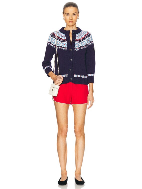 FWRD Renew Chanel Coco Neige Fair Isle Cardigan in Blue | FWRD