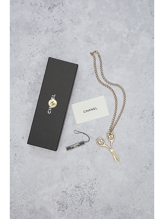 FWRD Renew Chanel Scissor Necklace in Gold | FWRD