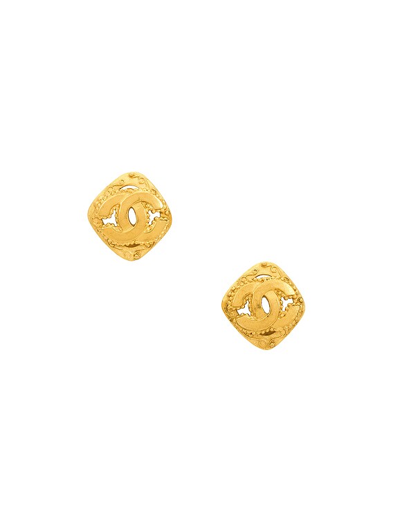 FWRD Renew Chanel 1996 CC Diamond Clip-On Earrings in Gold | FWRD