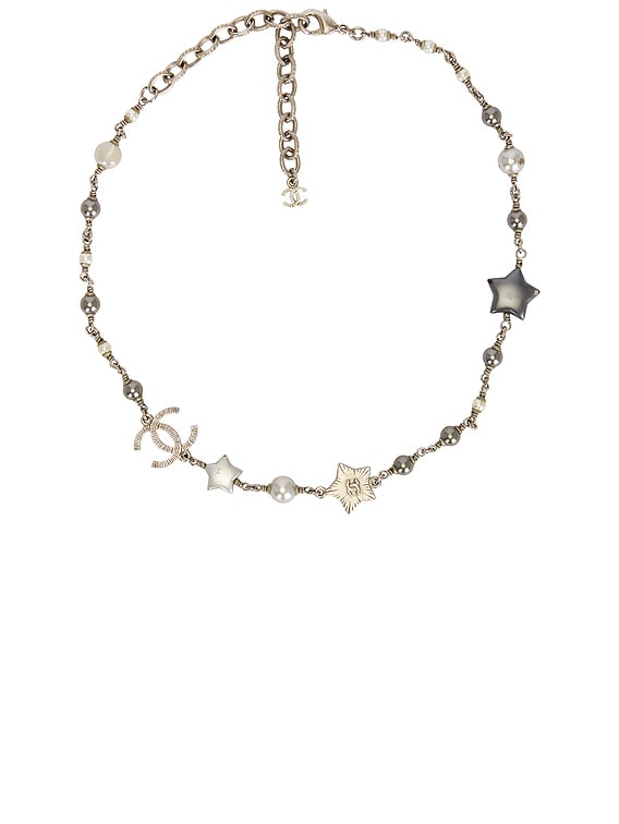 FWRD Renew Chanel CC Star Pearl Necklace in Silver | FWRD