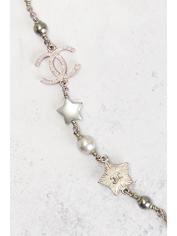 FWRD Renew Chanel CC Star Pearl Necklace in Silver | FWRD