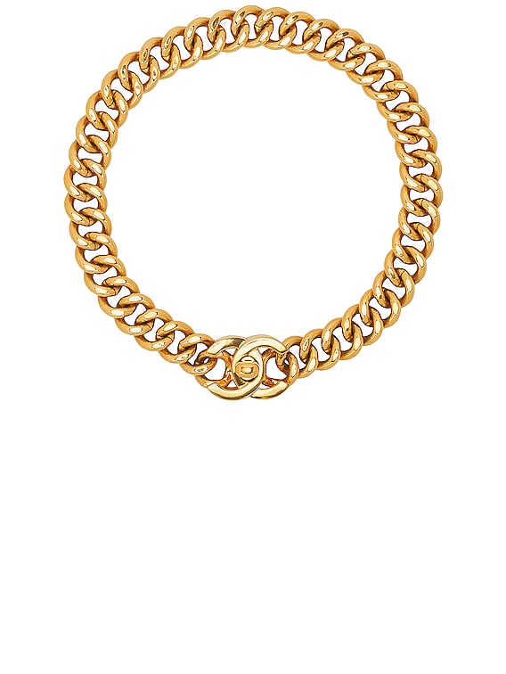 FWRD Renew Chanel Coco Mark Turnlock Chain Necklace in Gold