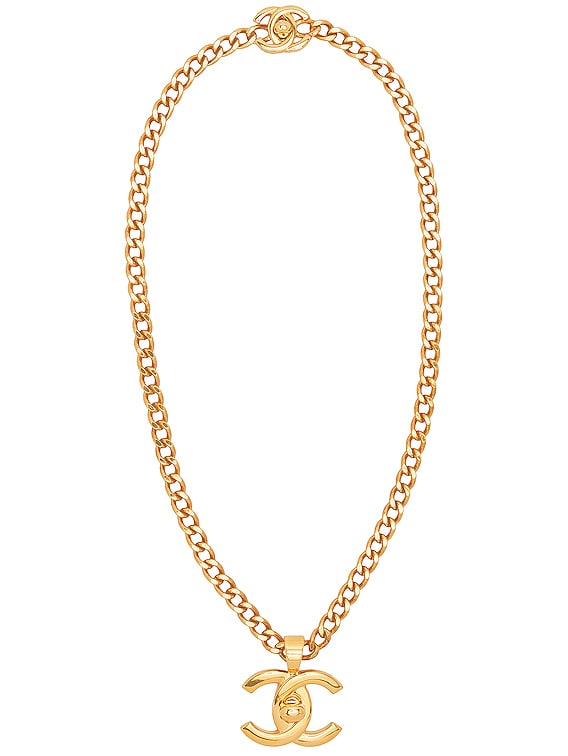 FWRD Renew Chanel Coco Mark Turnlock Necklace in Gold