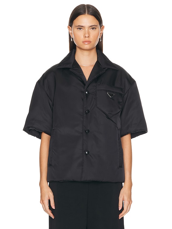 FWRD Renew Prada Nylon Short Sleeve Padded Jacket in Black | FWRD