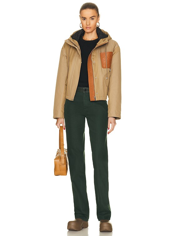 FWRD Renew Loewe Short Hooded Parka in Beige & Chestnut | FWRD FWRD Renew Loewe Short Hooded Parka in Beige & Chestnut | FWRD