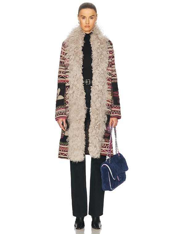 FWRD Renew Chanel Vintage Printed Fur Trimmed Coat in Multi | FWRD