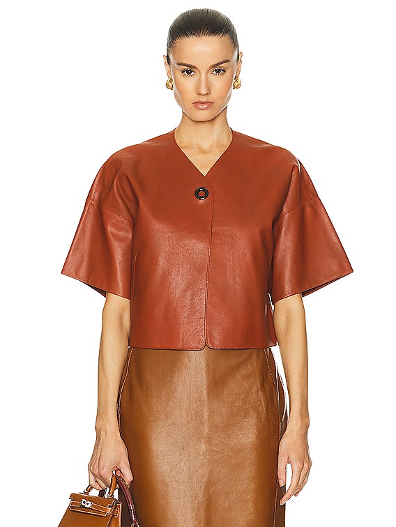 FWRD Renew Hermes Leather Short Sleeve Jacket in Brown | FWRD