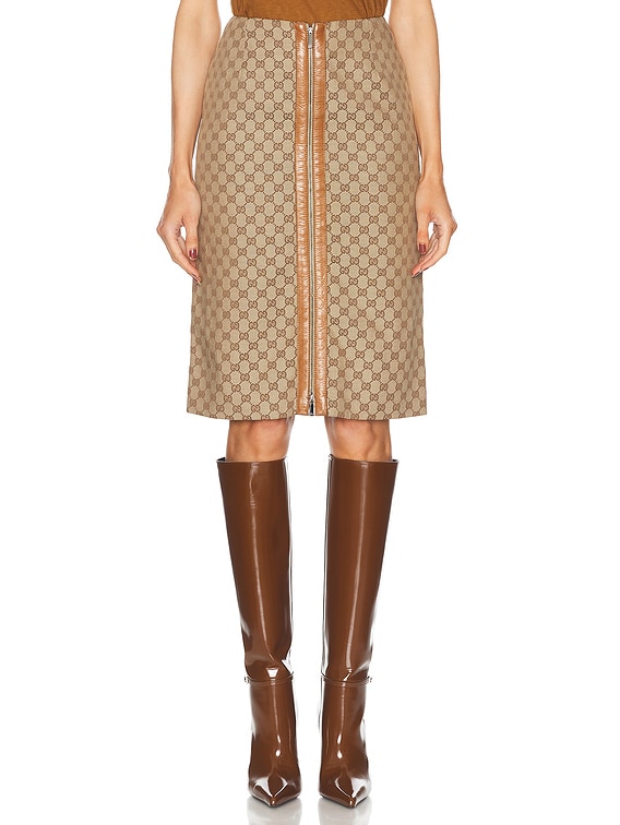 Gucci ラップスカート38 FWRD Renew Gucci GG Zip Pencil Skirt in Beige | FWRD