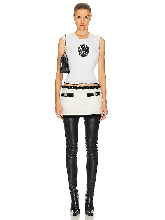 FWRD Renew Chanel Ribbed Knit Camellia Sleeveless Top in White | FWRD