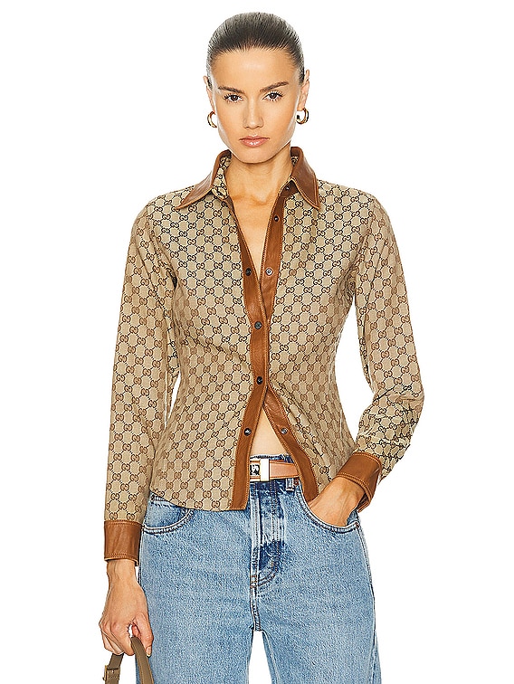 FWRD Renew Gucci Tom Ford GG Monogram Button Down Shirt in FWRD Renew Gucci Tom Ford GG Monogram Button Down Shirt in