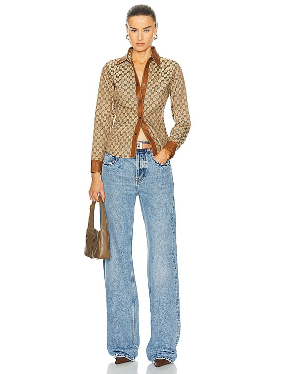FWRD Renew Gucci Tom Ford GG Monogram Button Down Shirt in Beige