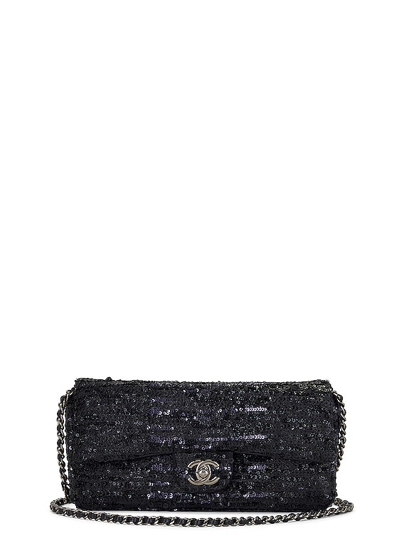FWRD Renew Chanel 2020 Sequin East West Flap Shoulder Bag in Black