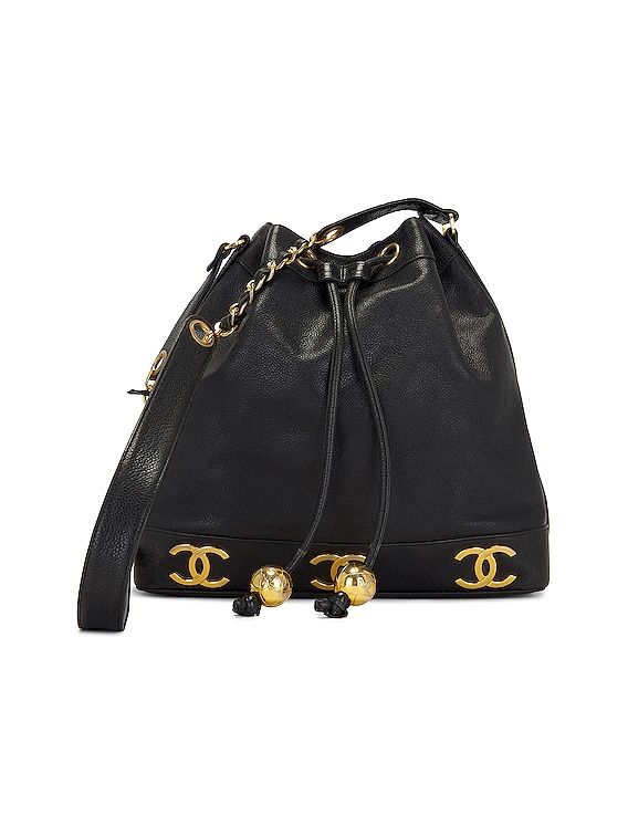 Chanel Red Caviar Leather Vintage Timeless Bucket Bag with Pouch