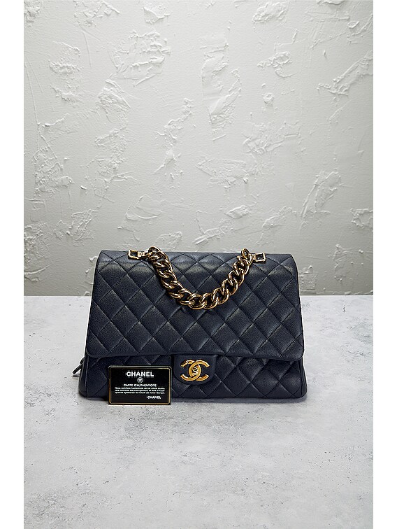 FWRD Renew Chanel Large Matelasse Trapezio Flap Bag in Navy FWRD