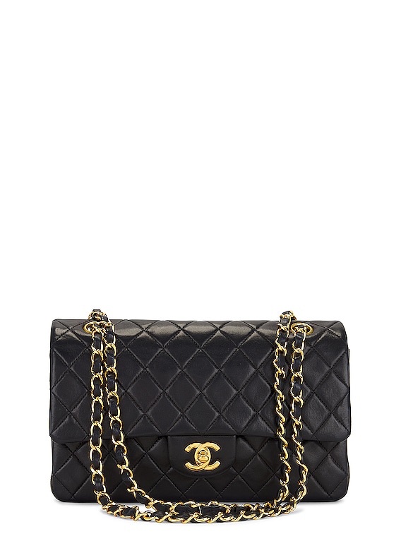 FWRD Renew Chanel Lambskin Chain Shoulder Bag in Black