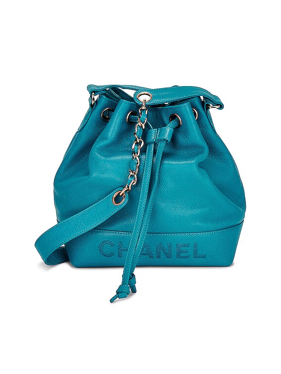 Chanel Vintage Caviar Drawstring Bucket Bag in Blue
