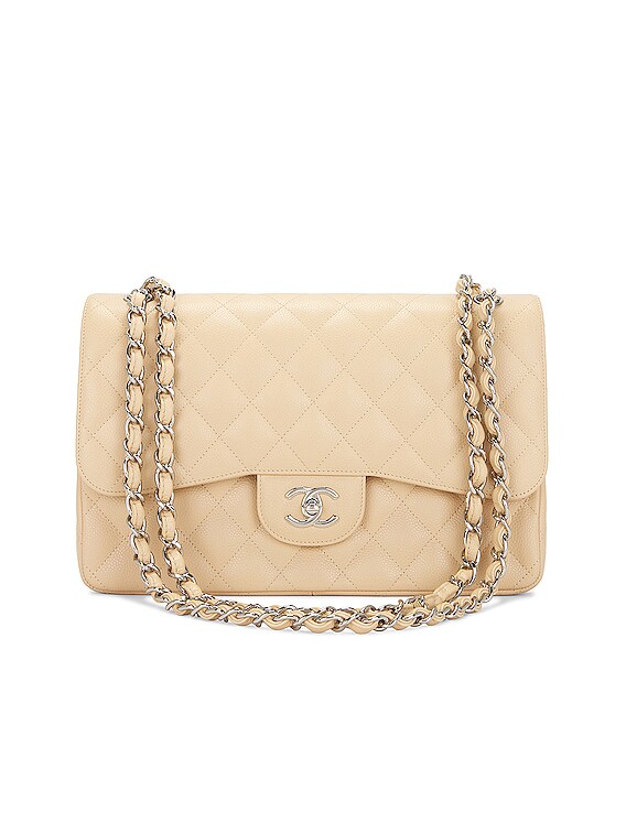 FWRD Renew Chanel Jumbo Matelasse Caviar Classic Double Flap Shoulder Bag  in Ivory