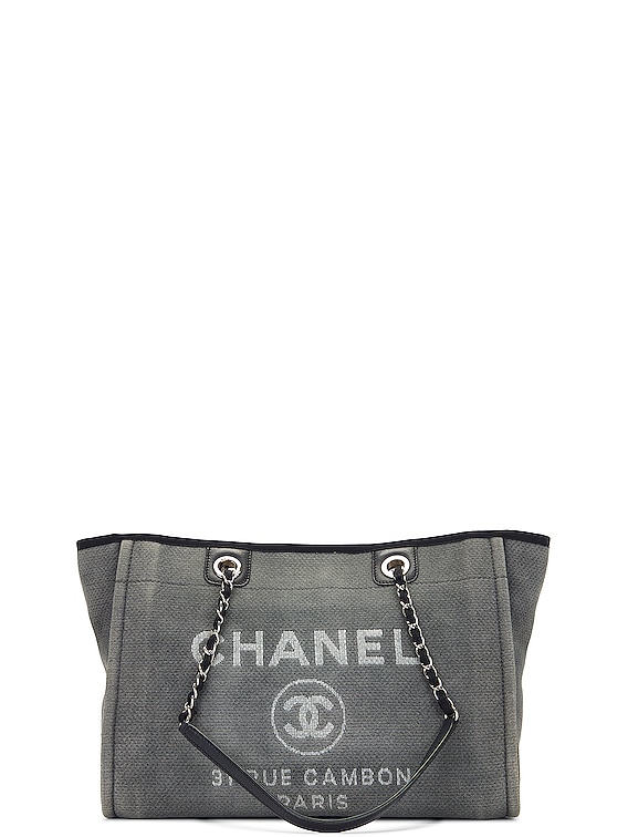 Chanel Deauville Small Canvas Leather Tote Bag Dark Blue