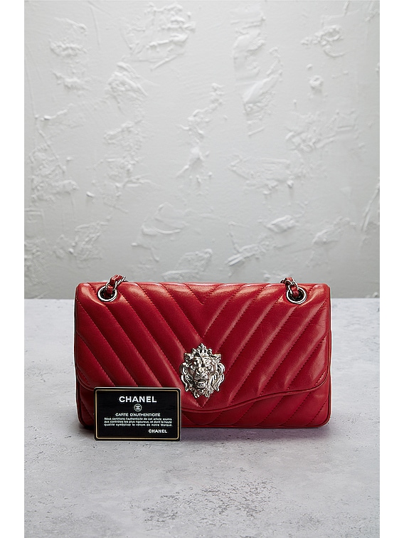 Chanel Lambskin Chevron Leo Lion Flap Bag in Red