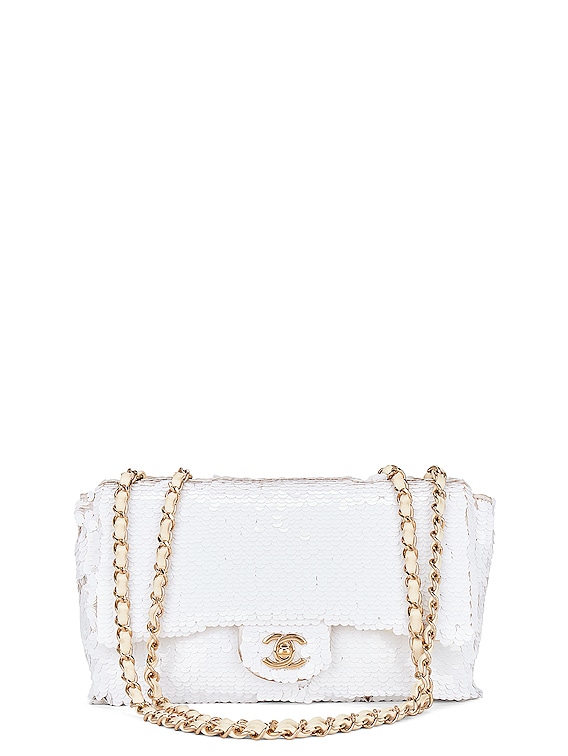FWRD Renew Chanel 2019 Medium Sequin Single Flap Bag in White