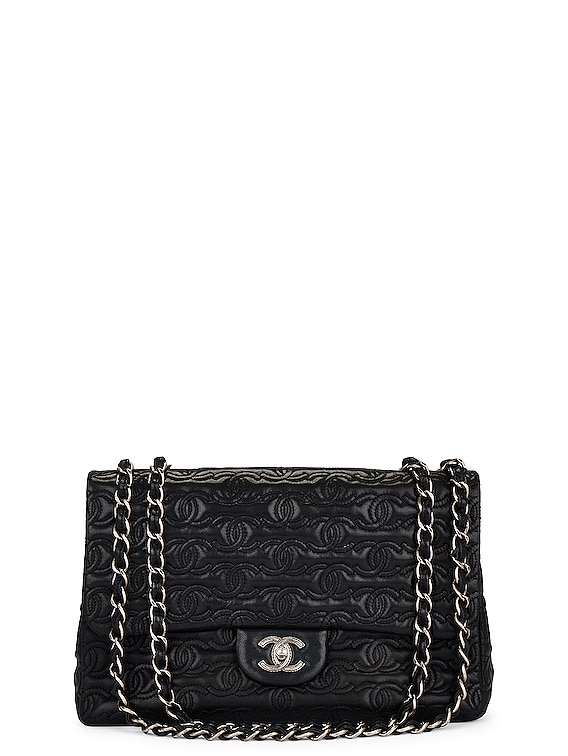 Chanel 2014 Embroidery Jumbo Classic Flap Bag in Black