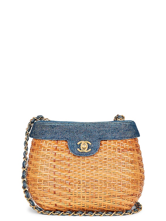 Chanel Denim & Straw Basket Bag in Tan