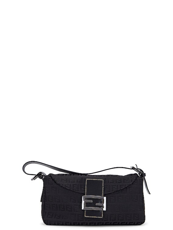 FWRD Renew Fendi Zucchino Baguette Shoulder Bag in Black