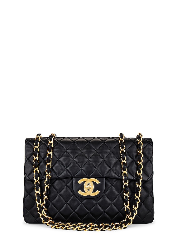 Chanel Lambskin Quilted Chain Flap Shoulder Bag in Black
