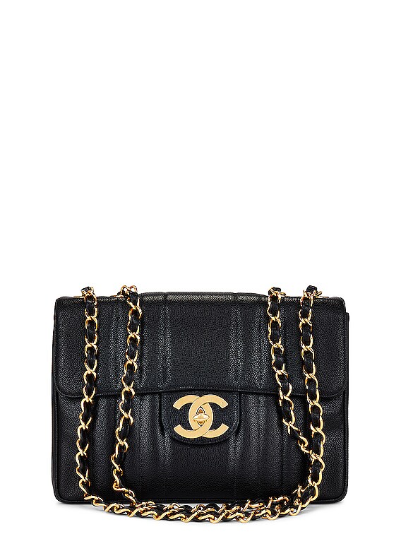 Chanel Vintage Jumbo Caviar Turnlock Single Flap Bag in Black